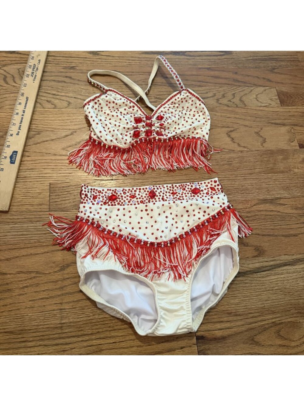 Kelle Large Child Red White Competition Dance Costume Fringe Tap Jazz Custom
